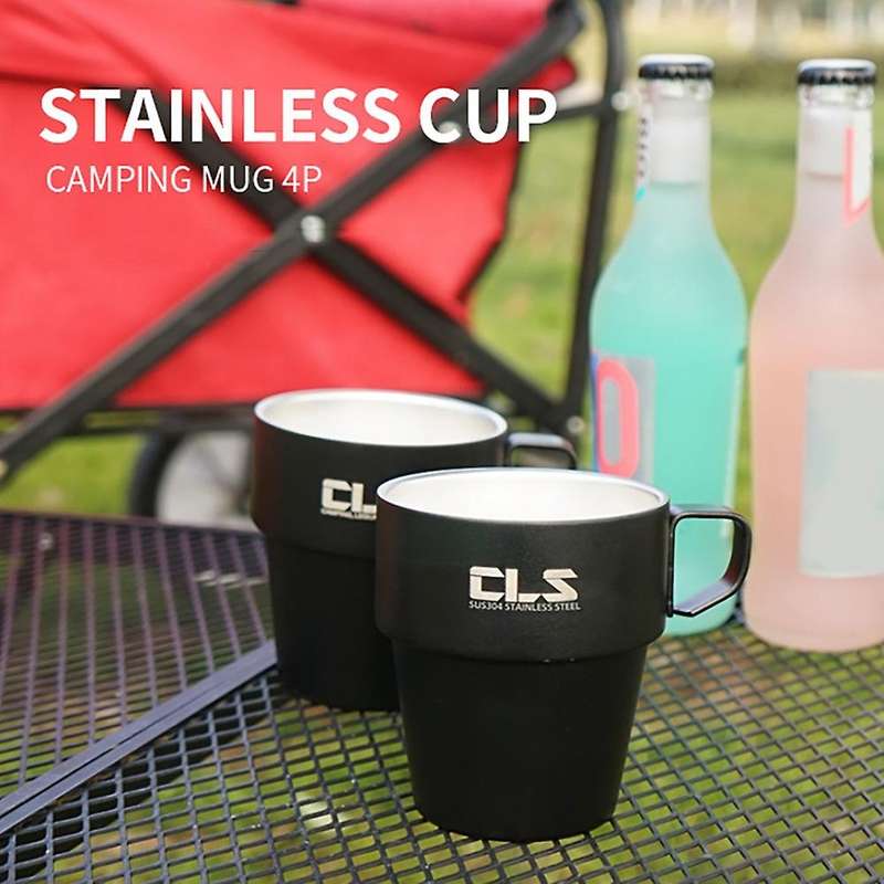 4Pcs Camping Cups Set Stackable Drinking Water Cups Coffee Mug with Cup Holder for Outdoors Camping