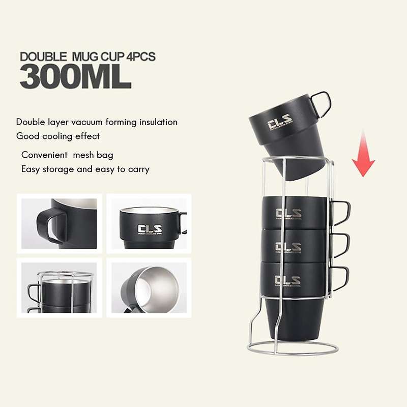 4Pcs Camping Cups Set Stackable Drinking Water Cups Coffee Mug with Cup Holder for Outdoors Camping