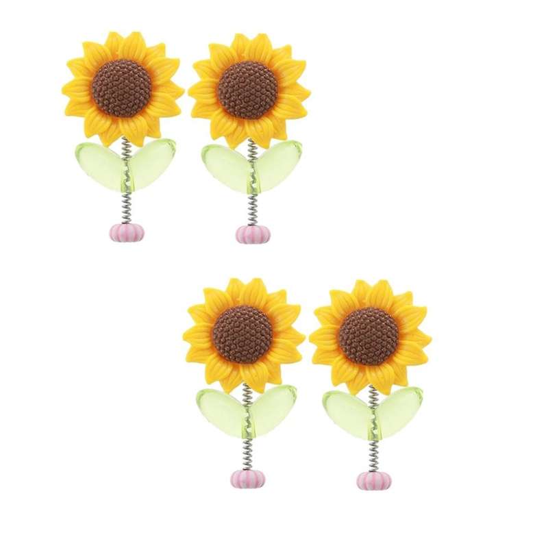 4Pcs Car Dashboard Sunflower Ornament Head Shaking Dancing Sunflower Cartoon Ornament Car Interior