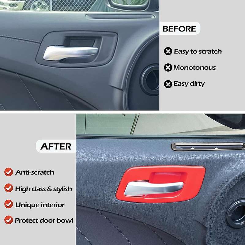 4PCS Car Inner Door Handle Bowl Cover Trim for 2011-2021 Charger Interior Decoration Accessories, Re