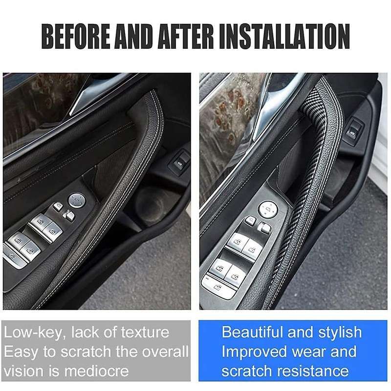 4Pcs Car Interior Carbon Fiber ABS Door Armrest Pull Handle Protective Cover Trim for - 5 Series G30