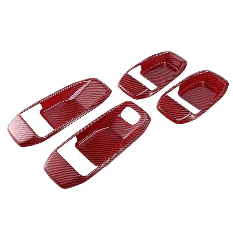 4PCS Car Interior Door Handle Bowl Cover Trim Frame for 2018-2021 Wrangler JL JLU JT 4-Door Red Carb