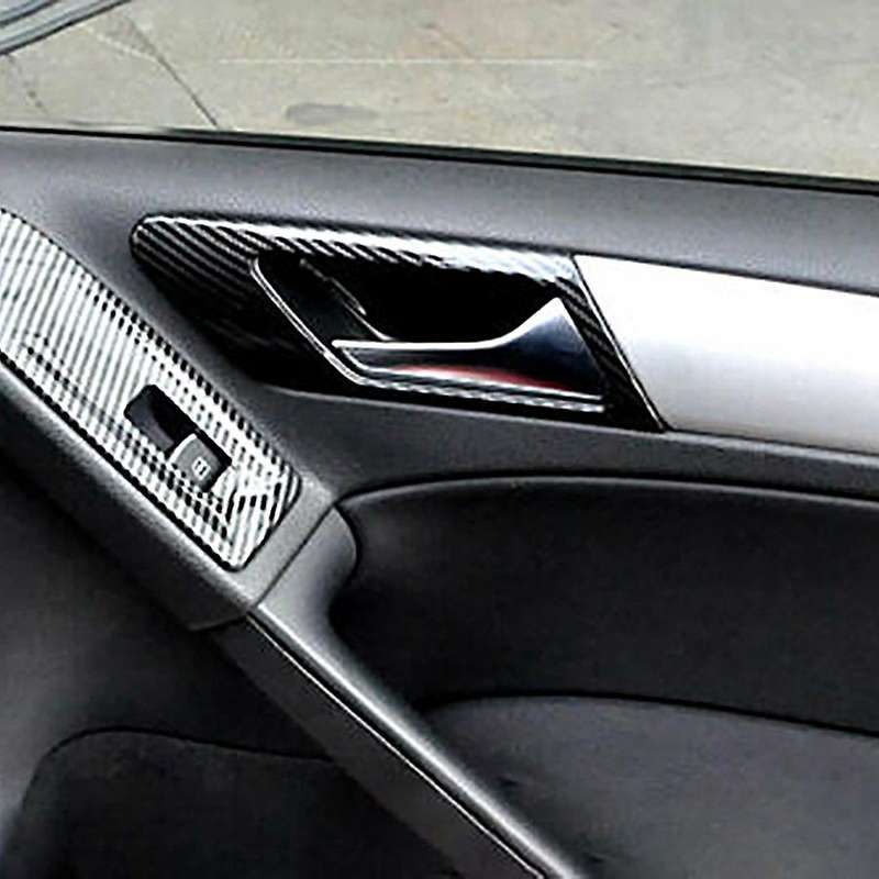 4Pcs Car Interior Door Handle Bowl Trim for Golf MK6 2010-2013 Carbon Fiber