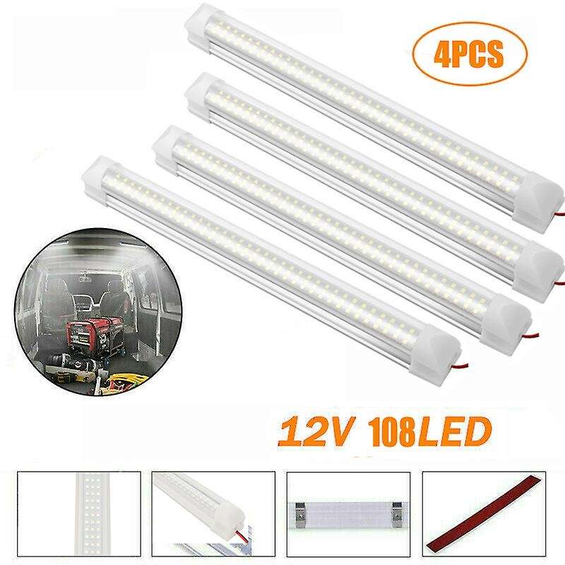 4PCS Car Interior Light Strip Bar 108 LED 6500K White Strip Lamp with ON/OFF Switch for Truck Carava