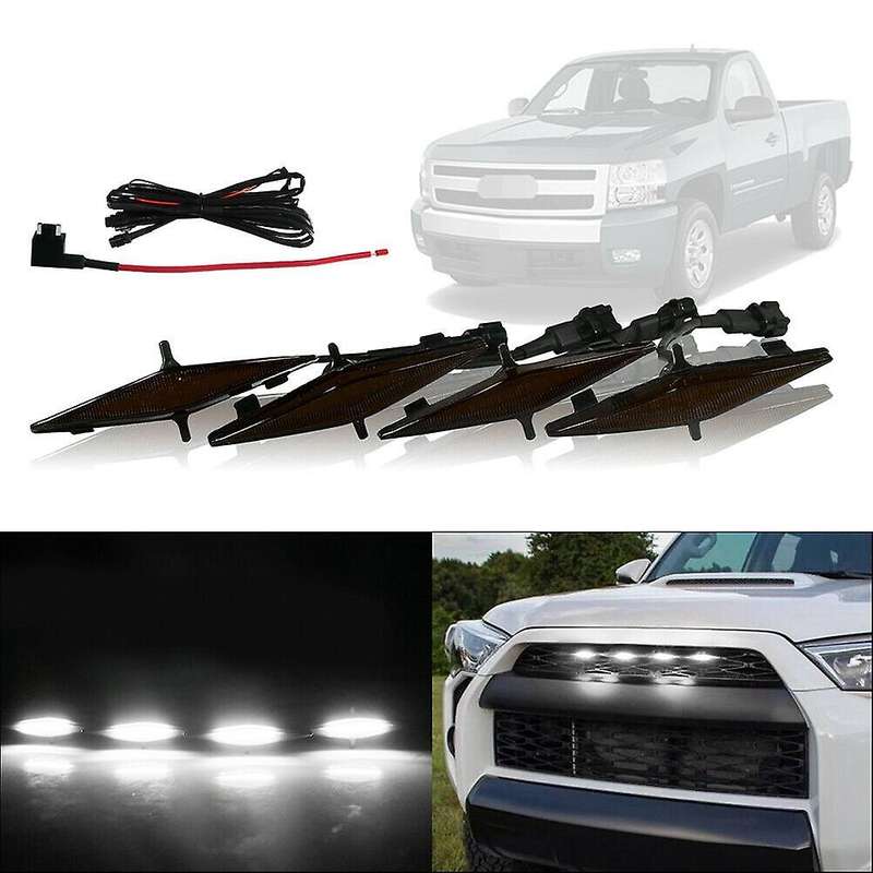 4PCS Car Smoked Lens Front Grille Amber LED Lights Kit for 4Runner 2014-2019