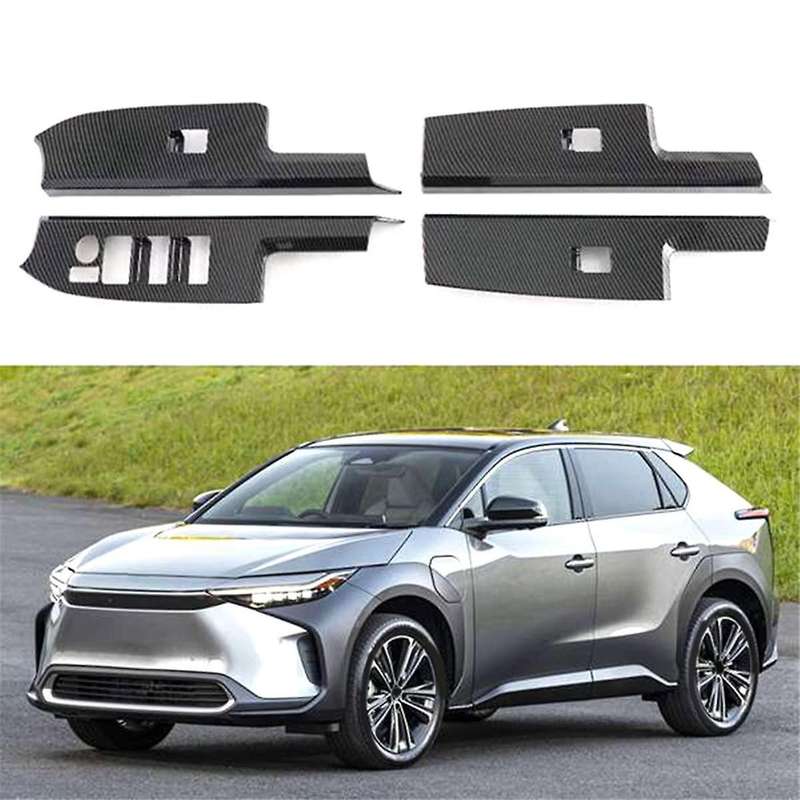 4pcs Car Window Glass Lift Button Switch Cover Trim Door Armrest Panel for Bz4x 2022 2023 Carbon Fib