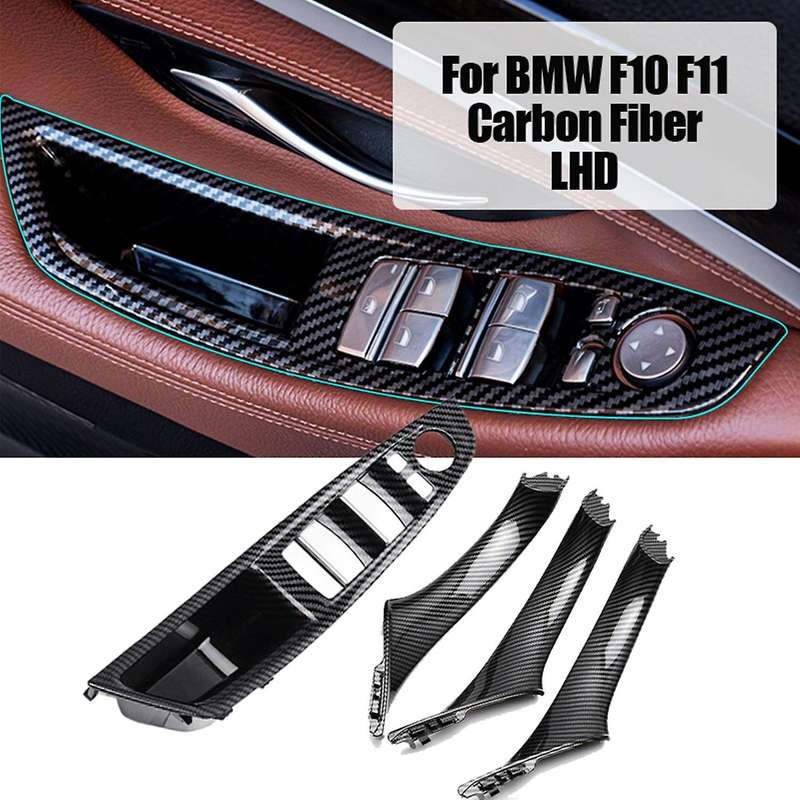 4PCS Carbon Fiber Door Window Switch Panel Interior Handle Covers for  5 Series F10 F11 F18 520I 523