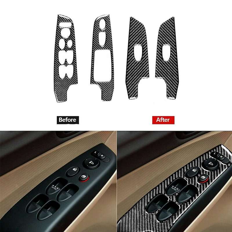 4pcs Carbon Fiber Window Switch Panel Trim Cover for 8th 2006-2011