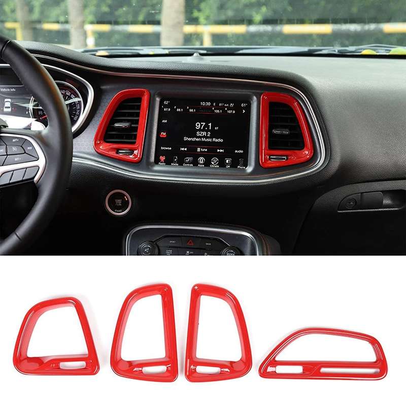 4Pcs Center Console Air Condition Outlet Vent Trim Interior Accessories for 2015-2019, Red
