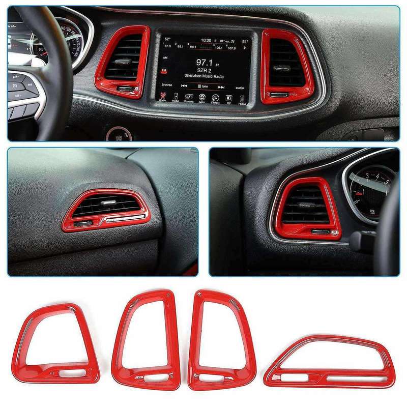 4Pcs Center Console Air Condition Outlet Vent Trim Interior Accessories for 2015-2019, Red