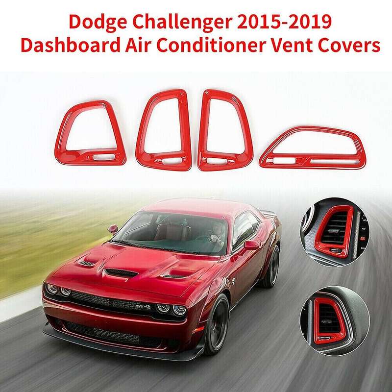 4Pcs Center Console Air Condition Outlet Vent Trim Interior Accessories for 2015-2019, Red