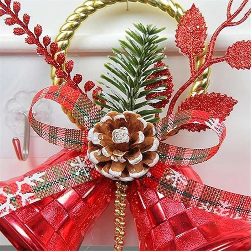 4pcs Christma Jingle Bells Door Hanger Ornaments Red Christmas Tree Decorations with 5 Bells and Pin