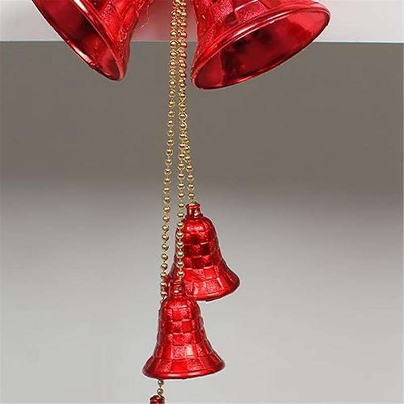 4pcs Christma Jingle Bells Door Hanger Ornaments Red Christmas Tree Decorations with 5 Bells and Pin
