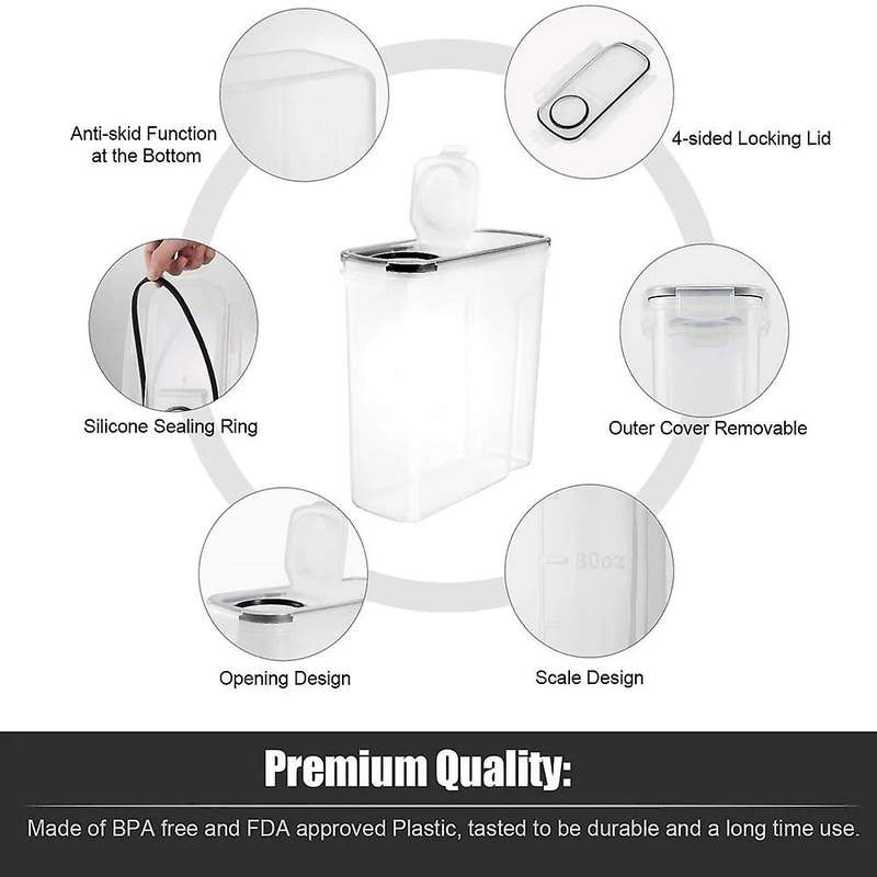 4Pcs Cereal Storage Containers Airtight Food Storage Box Large PP Kitchen Keeper Easy Pouring Lid Se