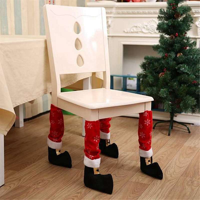 4Pcs Christmas Chair Leg Covers Cloth Table Furniture Knitted Socks Floor Protectors to Protect Floo