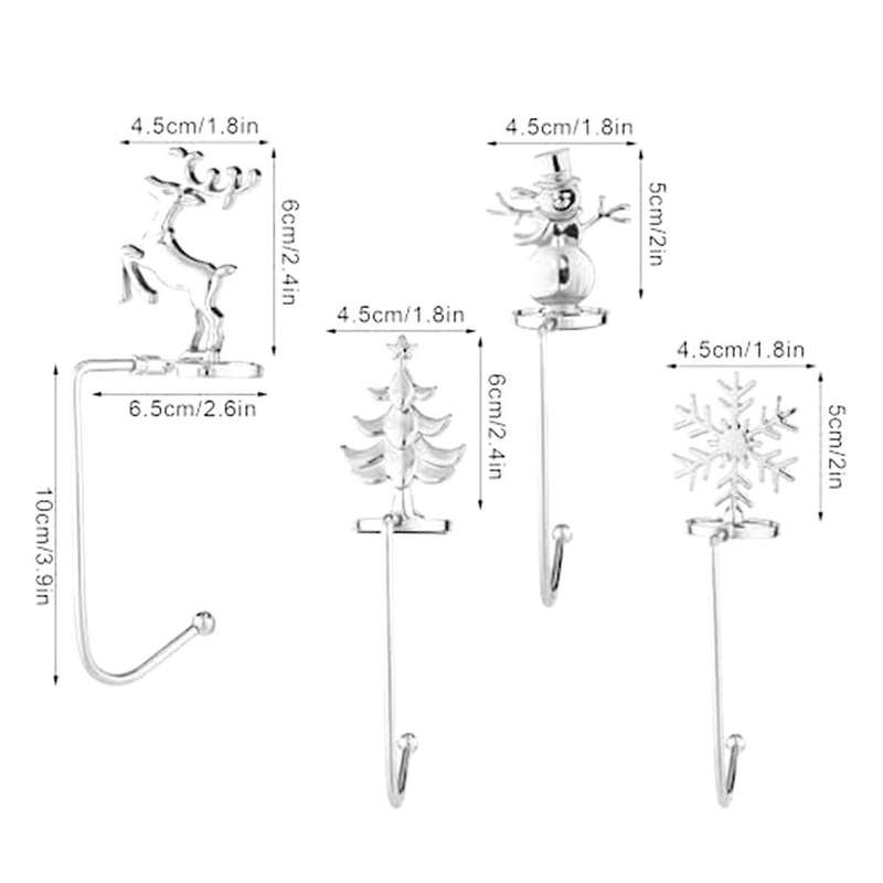 4pcs Christmas Stocking Holder, Metal Xmas Tree Snowflake Decorative Stocking Holder Christmas Sock