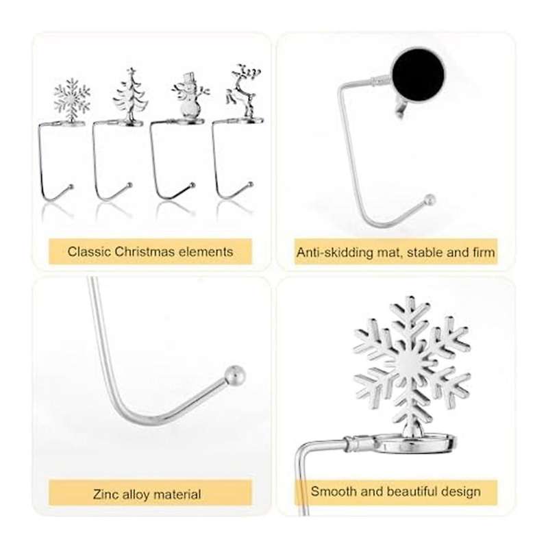 4pcs Christmas Stocking Holder, Metal Xmas Tree Snowflake Decorative Stocking Holder Christmas Sock