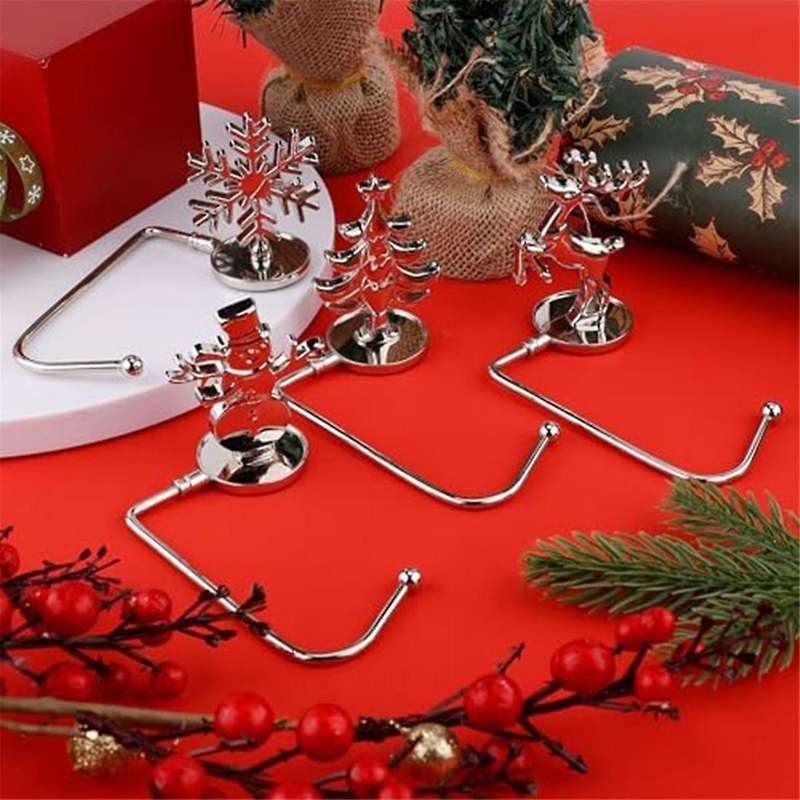 4pcs Christmas Stocking Holder, Metal Xmas Tree Snowflake Decorative Stocking Holder Christmas Sock