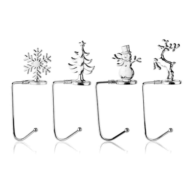 4pcs Christmas Stocking Holder, Metal Xmas Tree Snowflake Decorative Stocking Holder Christmas Sock