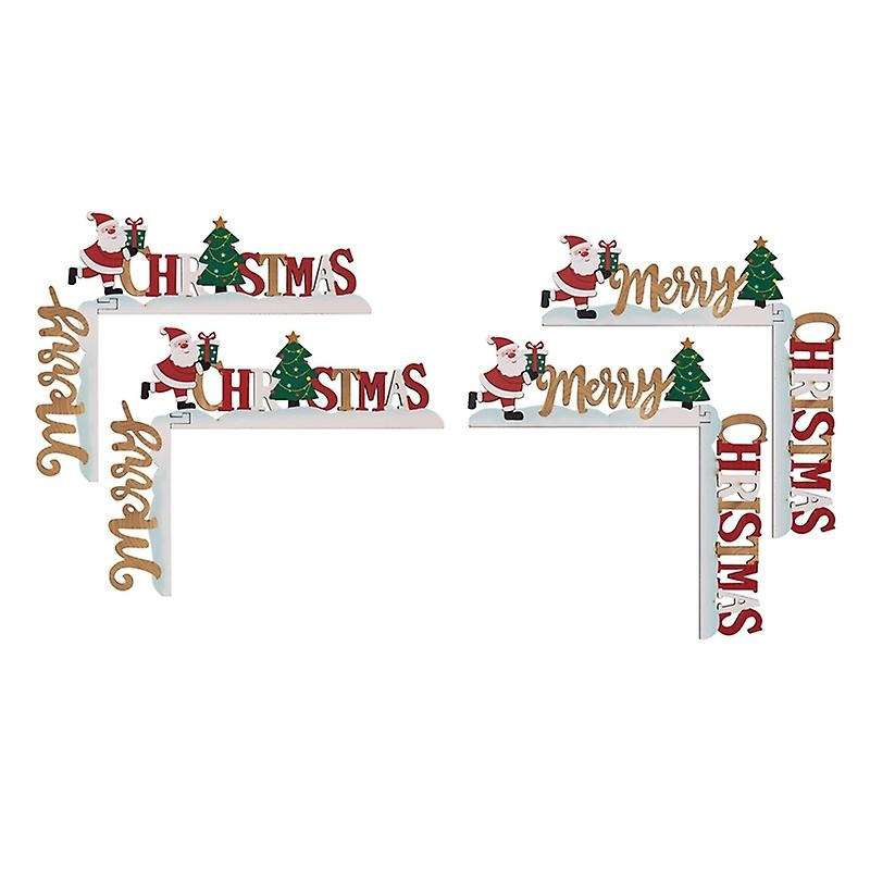4pcs Christmas Decorations,wooden Corner Door Frame Decoration,cartoon Painting,no Face Elderly Pen