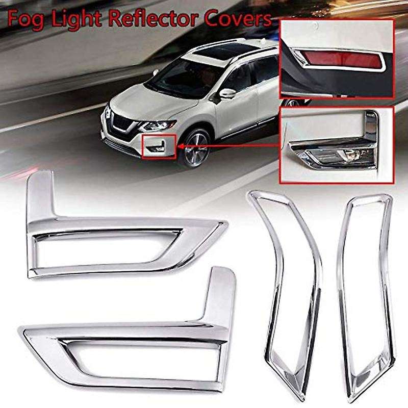 4Pcs Chrome Front Rear Fog Light Cover Bumper Reflector Frame for Rogue T32 2017-2020