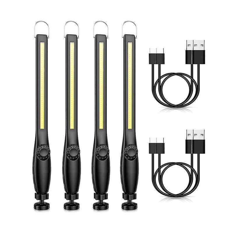 4pcs Cob Led Flashlight Magnetic Work Light Usb Rechargeable Torch Hook Lantern Inspection Light Cam