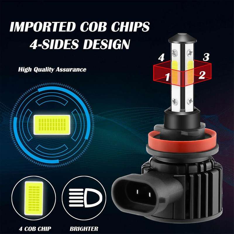 4Pcs Combo 9005+H11 672000LM Combo 4-Side LED Headlight Kits High Low Beam Bulb 6000K White