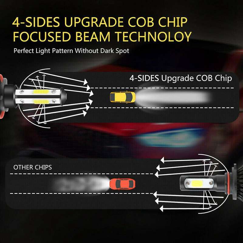 4Pcs Combo 9005+H11 672000LM Combo 4-Side LED Headlight Kits High Low Beam Bulb 6000K White