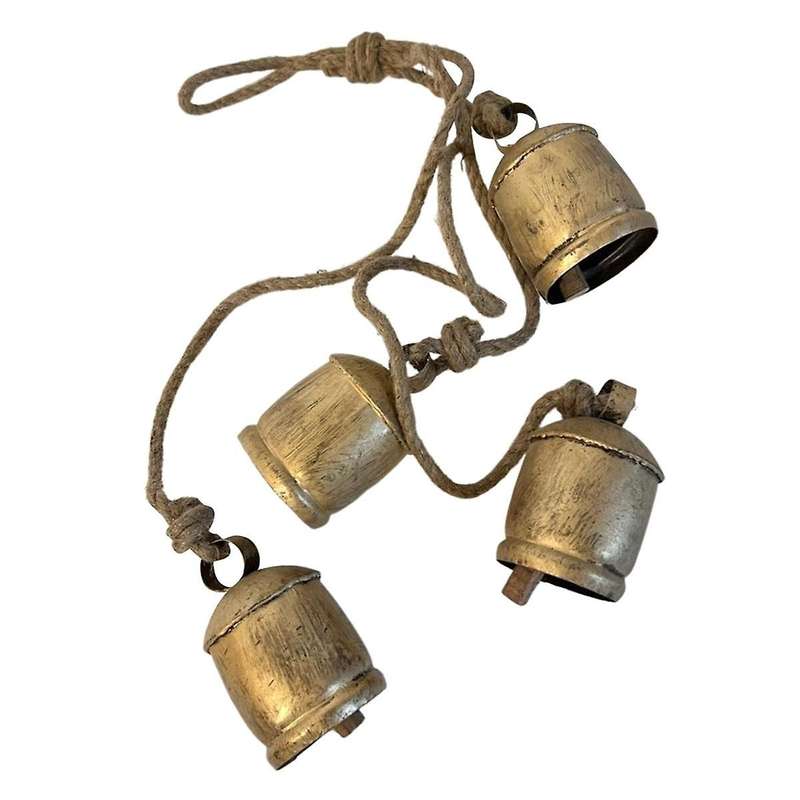 4pcs Cow Bells Cluster On Rope Lucky Cow Bells On Rope Wall Hanging