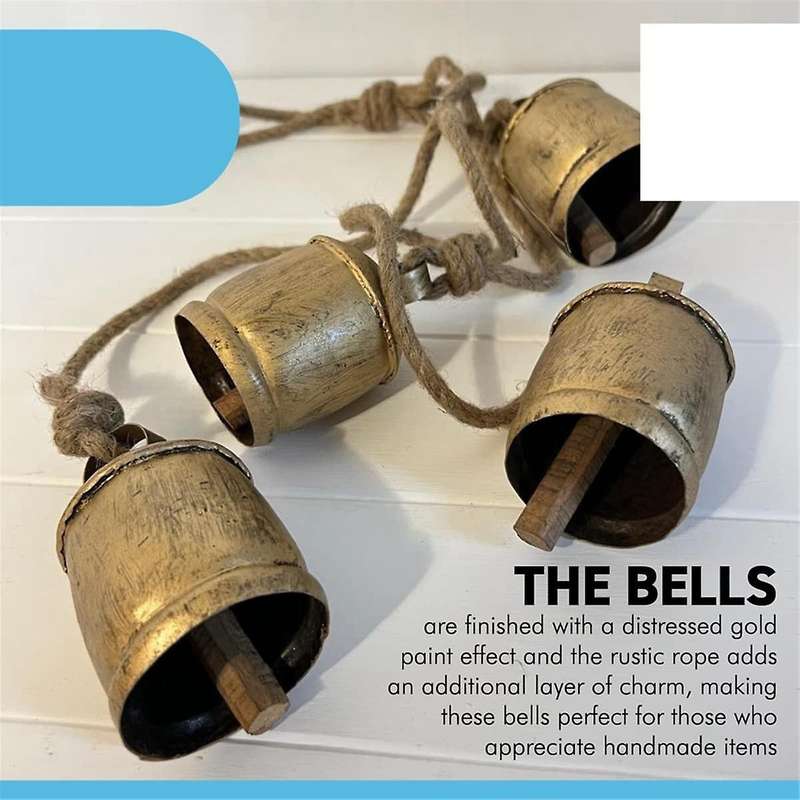 4pcs Cow Bells Cluster On Rope Lucky Cow Bells On Rope Wall Hanging