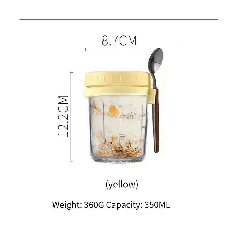 4pcs Container with Lid and Spoon, Glass Jars Is Suitable for Yogurt, Pudding and Cereal, Sealed Oat