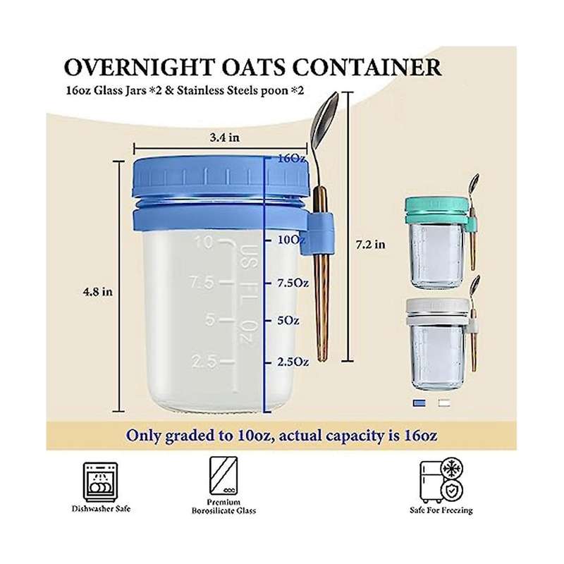 4pcs Container with Lid and Spoon, Glass Jars Is Suitable for Yogurt, Pudding and Cereal, Sealed Oat