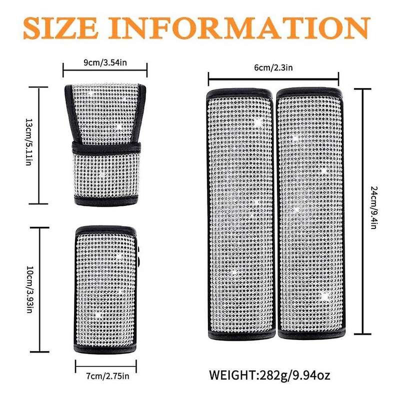 4PCS Crystal Rhinestone Car Accessories for Women Shift Gear Cover Auto Handbrake Cover for Car Inte