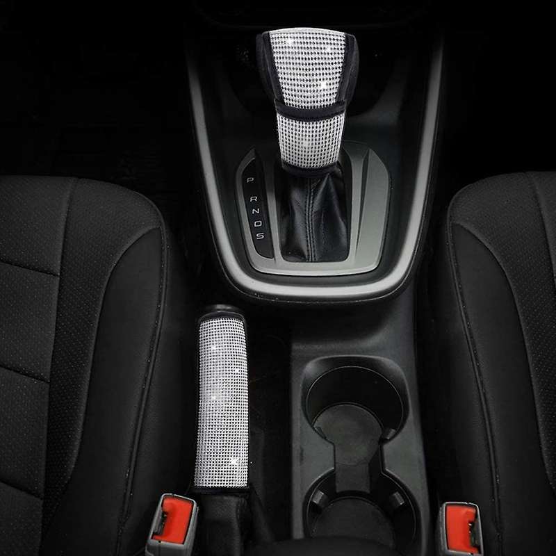 4PCS Crystal Rhinestone Car Accessories for Women Shift Gear Cover Auto Handbrake Cover for Car Inte