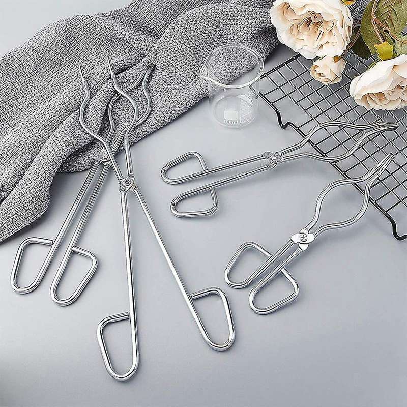4PCS Crucible Tongs Long Stainless Steel Crucible Tongs with Bow Metal Refining Casting Tool