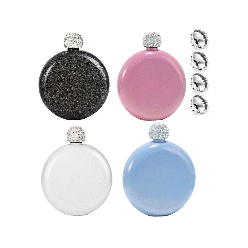 4pcs Cute Liquor Flask for Women 5oz Stainless Steel Flask for Liquor Glitter Coating Small Flask P