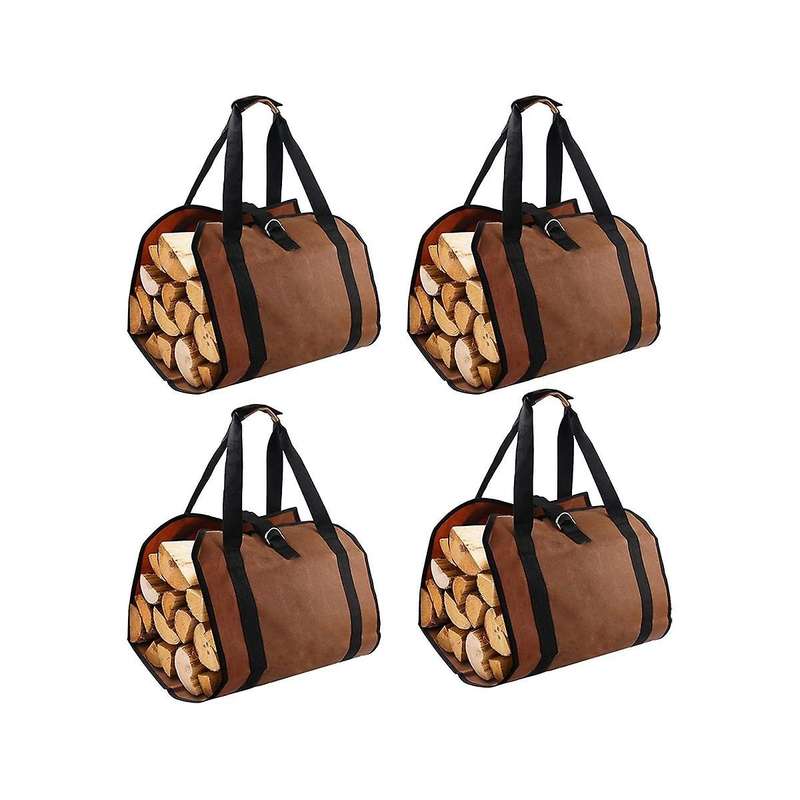 4PCS Firewood Storage Bag Portable Firewood Carrying Bag Portable Canvas Logging Bag
