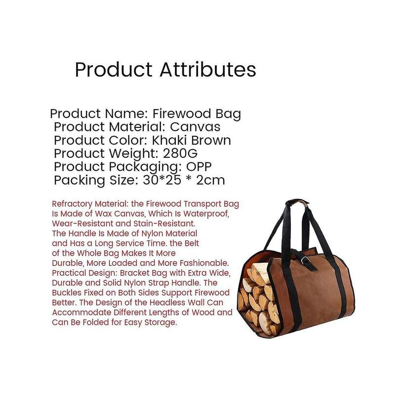 4PCS Firewood Storage Bag Portable Firewood Carrying Bag Portable Canvas Logging Bag