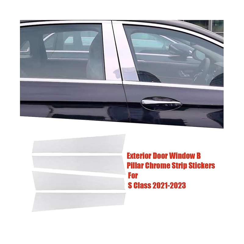 4pcs Exterior Window B Pillar Bright Strip Stickers for S Class 2021-2023 Center Post Aluminum Trim