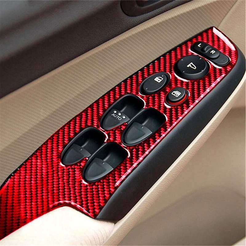 4pcs for 2006-2011 Red Carbon Fiber Window Switch Cover Trim