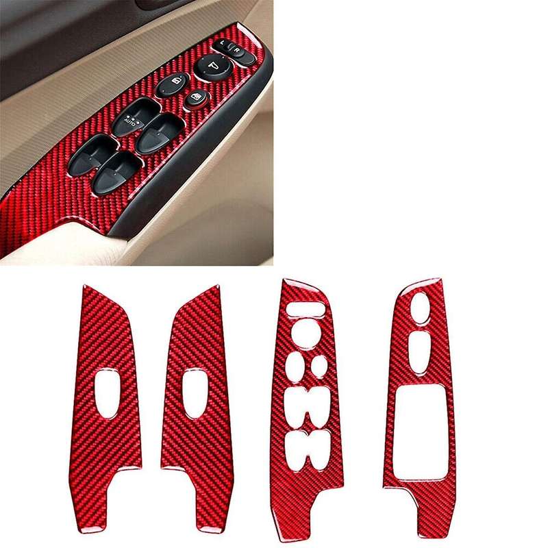 4pcs for 2006-2011 Red Carbon Fiber Window Switch Cover Trim