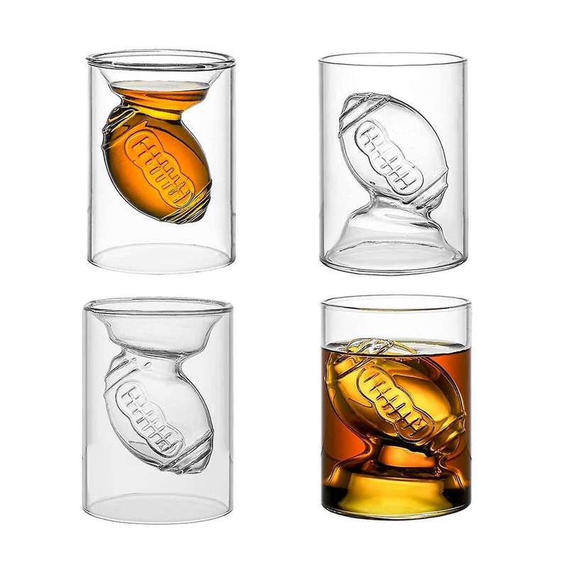 4PCS Football Reversible Shot Glasses with 3D Relief Football Ball Shape Inside