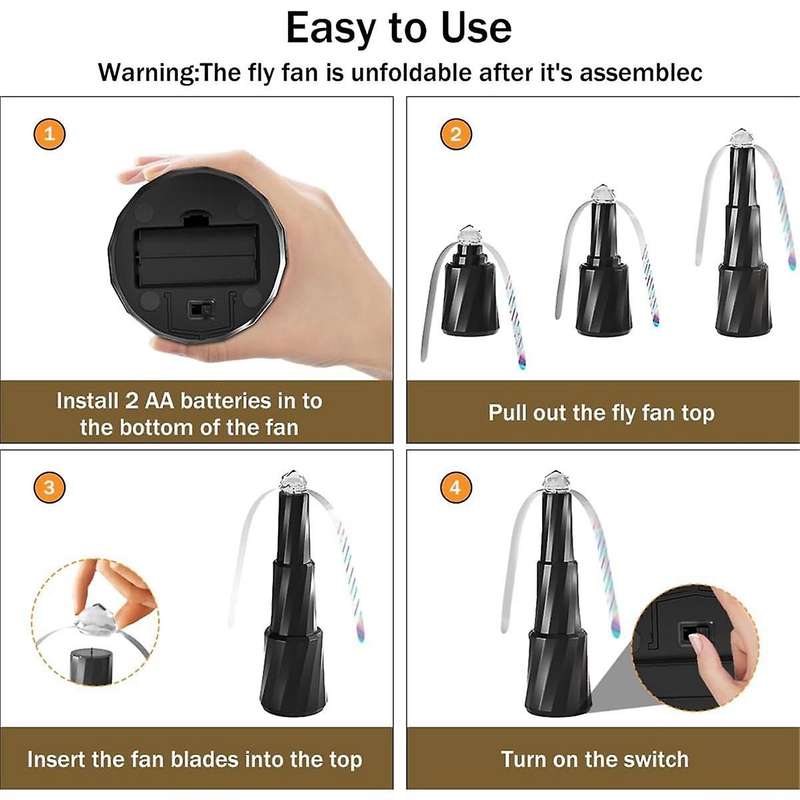 4PCS Fly Fans for Tables Tabletop Fly Spining Fan Outdoor with Hook Bug Repellent Retractable Fly F