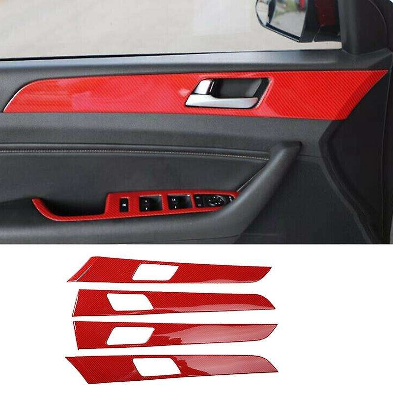 4Pcs for 2015-2019 Red Carbon Fiber Automotive Interior Inner Door Panel Strip Cover Frame Trim 4Pcs