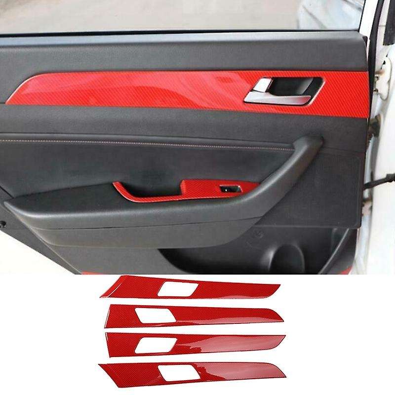 4Pcs for 2015-2019 Red Carbon Fiber Automotive Interior Inner Door Panel Strip Cover Frame Trim 4Pcs