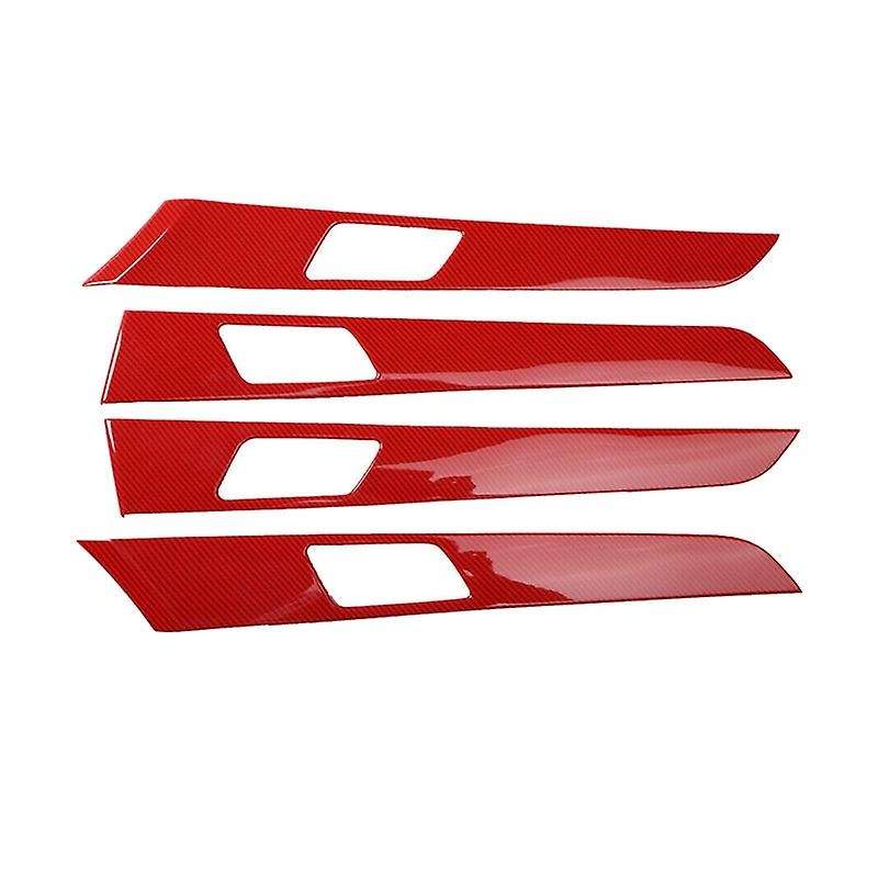 4Pcs for 2015-2019 Red Carbon Fiber Automotive Interior Inner Door Panel Strip Cover Frame Trim 4Pcs