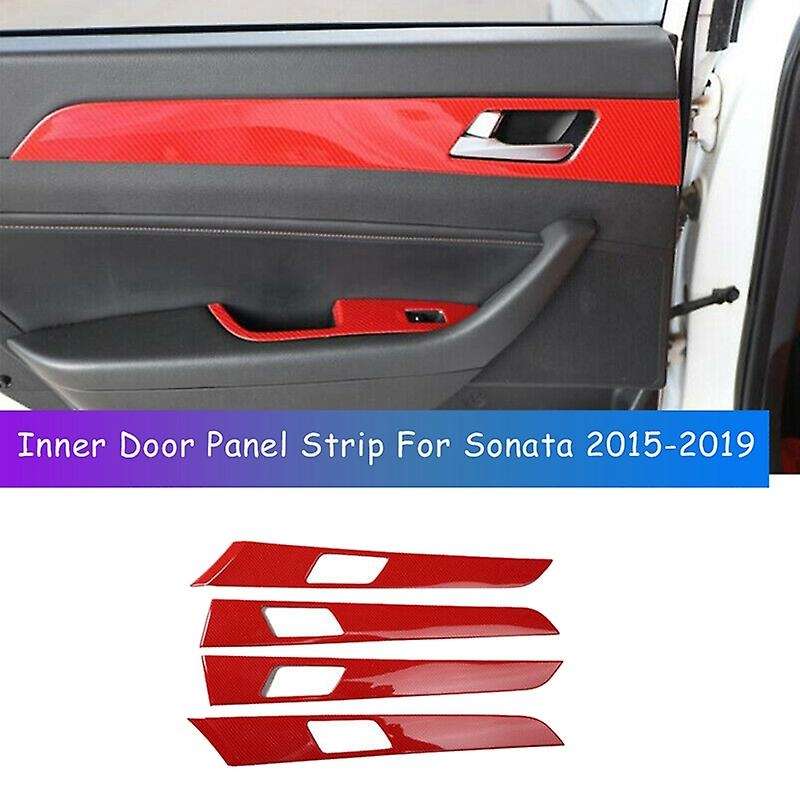 4Pcs for 2015-2019 Red Carbon Fiber Automotive Interior Inner Door Panel Strip Cover Frame Trim 4Pcs