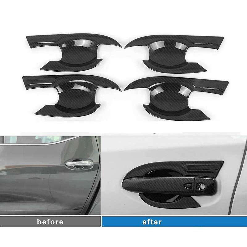 4PCS for NP300 2015-2020 Carbon Fiber Car Side Door Handle Bowl Cover Trim Sticker Decoration Access