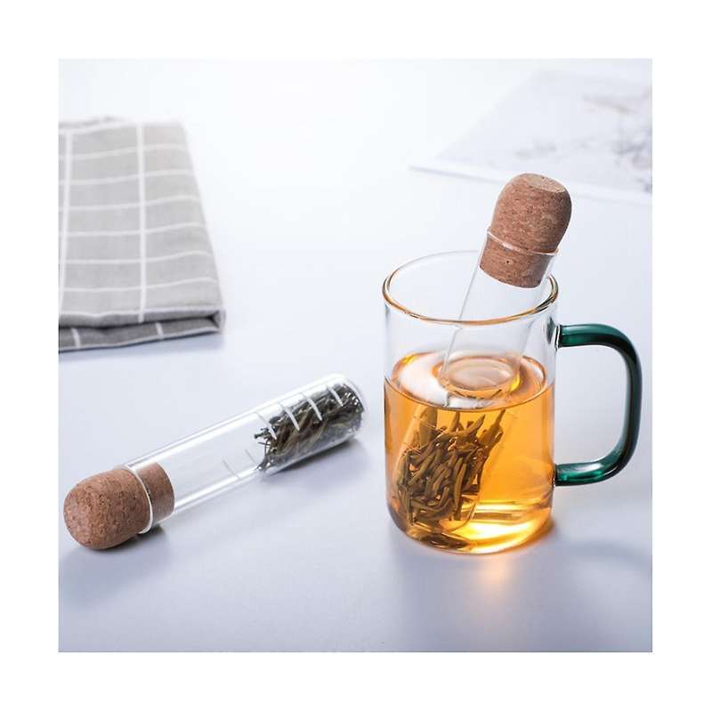 4pcs Glass Strainers for Long Leaf Tea, Reusable Glass Diffuser with Cork Loose Tea Steeper Filter f