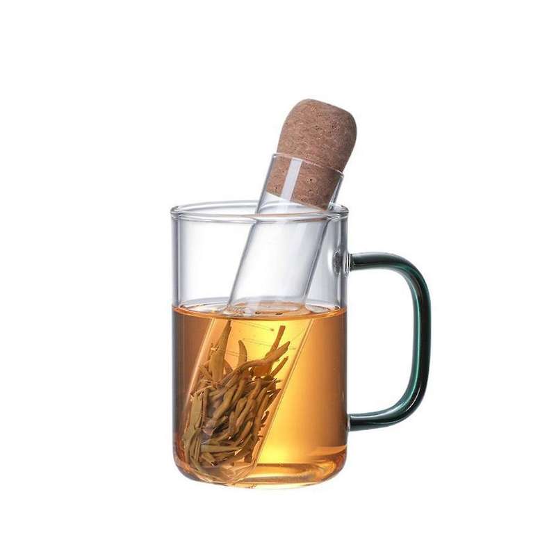 4pcs Glass Strainers for Long Leaf Tea, Reusable Glass Diffuser with Cork Loose Tea Steeper Filter f